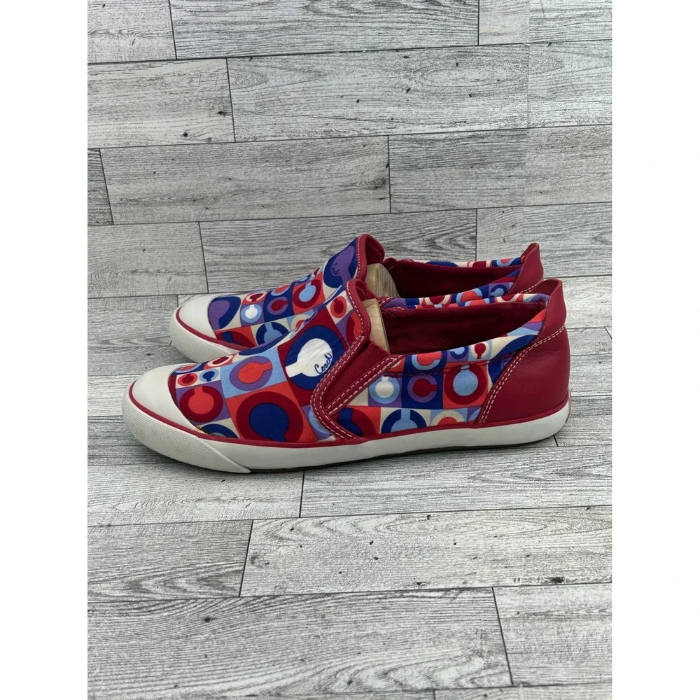 Coach Beale Women Signature C Geometric Slip On Sneakers Red Blue Purple Sz 7B